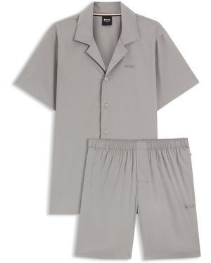 BOSS Pyjama Aus Popeline Mit Logo-Stickerei - Grau