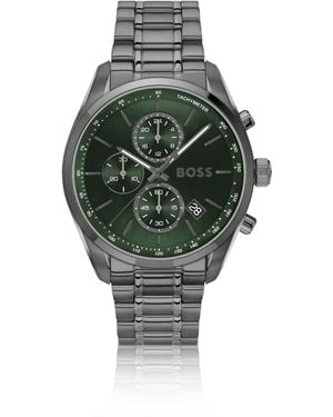 BOSS Grijs Vernist Chronograaf Horloge Met Groene Wijzerplaat