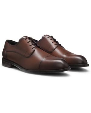 BOSS Leather Derby Shoes With Cap Toe - Brown