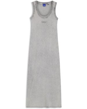 HUGO Slim-Fit Kleid Aus Stretch-Baumwolle Mit Geprägtem Logo - Grau