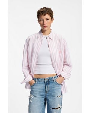 HUGO Striped-Cotton Oversized-Fit Blouse With Happy Logo - White