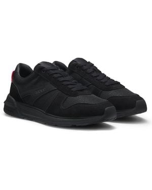 HUGO Monogram-Jacquard Trainers With Faux-Suede Trim - Black