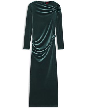 HUGO Slim-Fit Jurk Van Stretchfluweel - Groen
