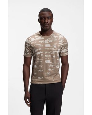 BOSS Active Slim-Fit T-Shirt With Jacquard Pattern - Brown