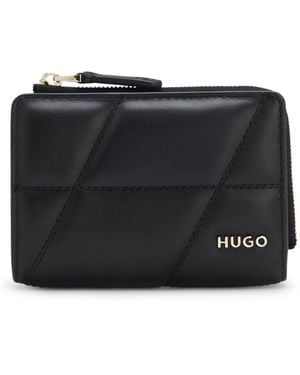 HUGO Quilted Wallet With Metal Logo Lettering - Black