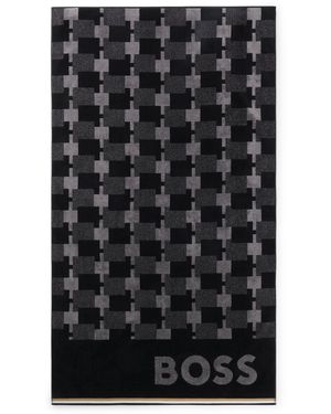 BOSS Toalla De Playa En Terciopelo De Algodón Con Jacquard Geométrico - Negro
