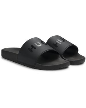 HUGO Italian-Made Slides With Tonal Logo - Black