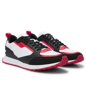 HUGO Mixed-Material Sneakers With Branded Accents - Red