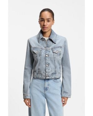 BOSS Slim Trucker Jacket With Marble-Wash Denim - Blue