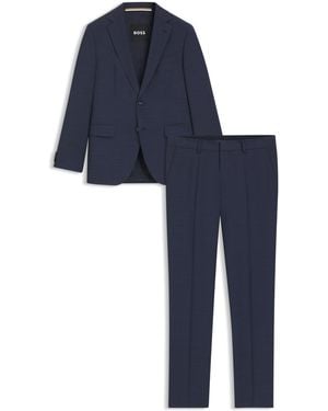 BOSS Regular-Fit Pak Van Scheerwol Met Micropatroon - Blauw