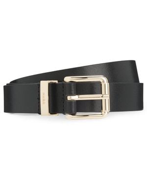 HUGO Italian-Leather Belt With-Tone Buckle - Black