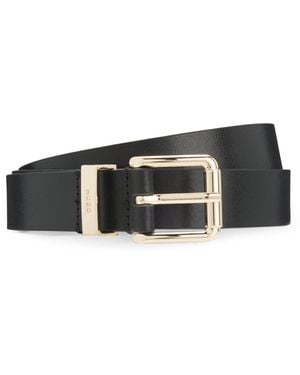HUGO Italian-Leather Belt With-Tone Buckle - Black