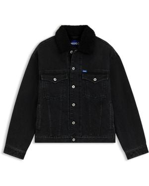 HUGO Jas Van Zwart Denim Met Teddy Kraag