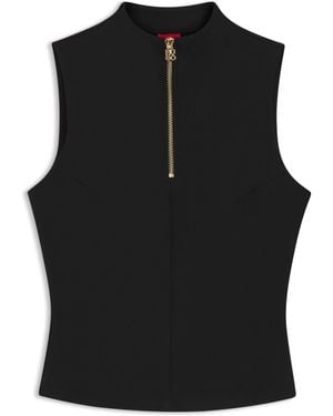 HUGO Mouwloze Top Met Ritskraag Van Stretchjersey - Zwart