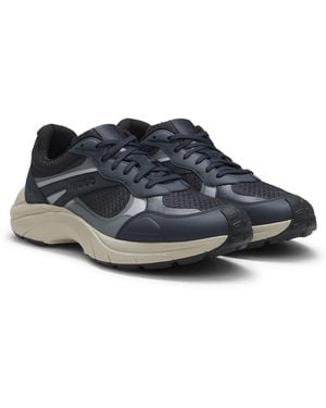 HUGO Sneakers Met Imitatieleer En Mesh - Blauw