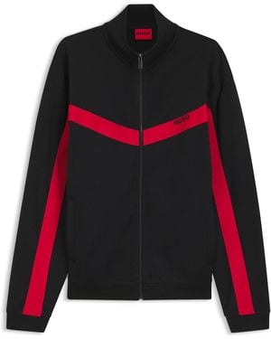 HUGO Relaxed-Fit Sweatshirt Met Rits En Chevronbies - Rood