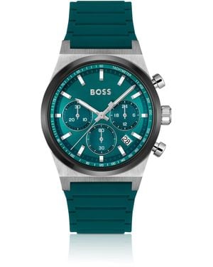 BOSS Chronograaf Met Groene Wijzerplaat En Siliconen Polsband