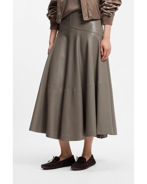 BOSS Leather Midi Skirt With Bell Silhouette - Brown