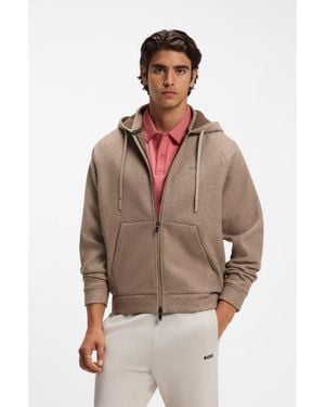 BOSS Relaxed-Fit Zip-Up Hoodie With Double Neckline - Brown
