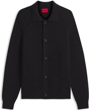 HUGO Cardigan Aus Schurwoll-Mix Mit Hemdkragen - Schwarz