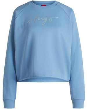HUGO Sweatshirt Aus Baumwoll-Terry Mit Logo-Print - Blau