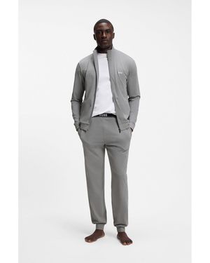 BOSS Stretch-Cotton Loungewear Set With Logo Print - Grey