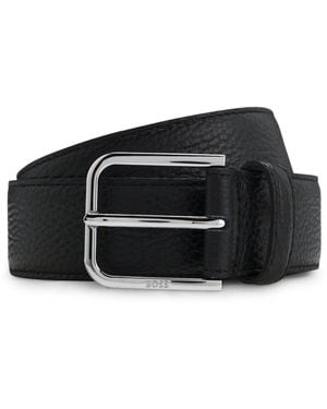 BOSS Grained Italian-Leather Belt With Pin Buckle - Black