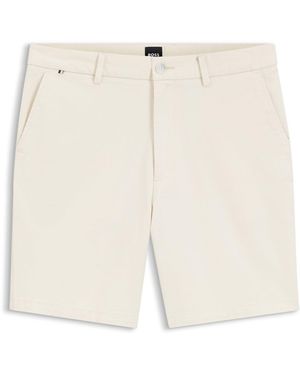 BOSS Modern-Fit Shorts Van Overgeverfde Stretchkatoenen Keperstof - Naturel