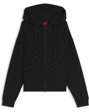 HUGO Relaxed-Fit Jack Met Capuchon En Logo - Zwart
