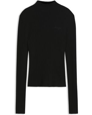 HUGO Jersey De Canalé Slim Fit Con Cuello Medio - Negro