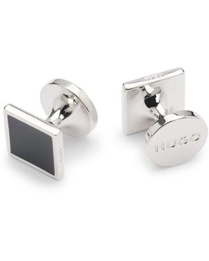 HUGO Square Cufflinks With Enamel Core And Logo - White