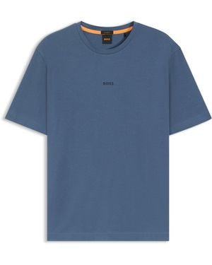 BOSS T-Shirt En Coton Stretch À Imprimé Logoté - Bleu