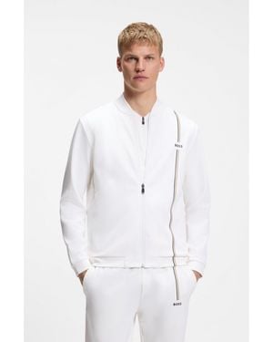 BOSS Active Zip-Up Sweatshirt With Moisture Management - White
