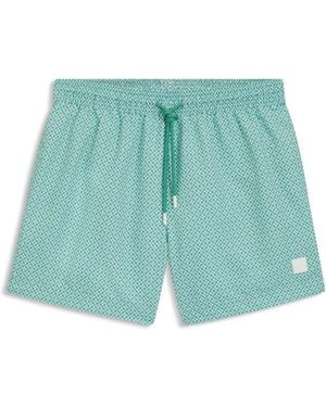 BOSS Bedruckte Badeshorts Mit Logo-Aufnäher - Grün