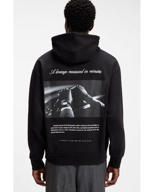 HUGO Oversize-Fit Hoodie With Front And Back Logo Prints - Black