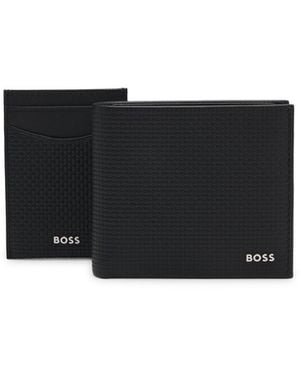 BOSS Emed-Leather Card Holder And Wallet Gift Set - Black