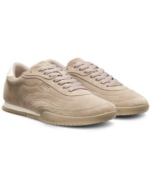 BOSS Suede Trainers With Leather Backtab - Natural