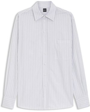 BOSS Relaxed-Fit Blouse Van Gestreepte Katoenen Popeline - Wit
