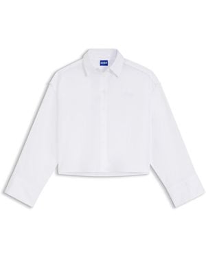 HUGO Camisa Oversize De Algodón A Rayas Diplomáticas Con Dobladillo De Corte Abierto - Blanco