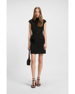 HUGO Belted Mock-Neck Dress With Subtle Shoulder Padding - Black