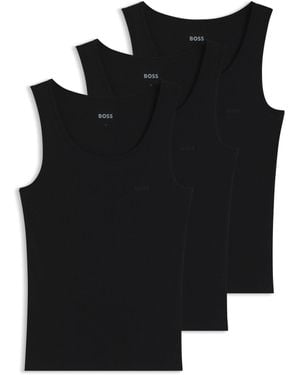 BOSS Three-Pack Of Ribbed-Cotton Underwear Vests - Black