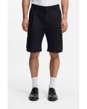 HUGO Stretch-Cotton Cargo Shorts With Pleat Front - Blue