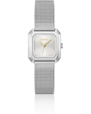 HUGO Hazel Stainless-Steel Square Watch With Mesh Bracelet - White