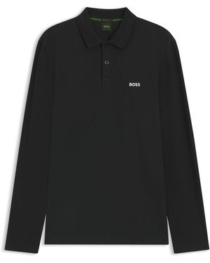 BOSS Longsleeve-Poloshirt Aus Baumwoll-Piqué - Schwarz
