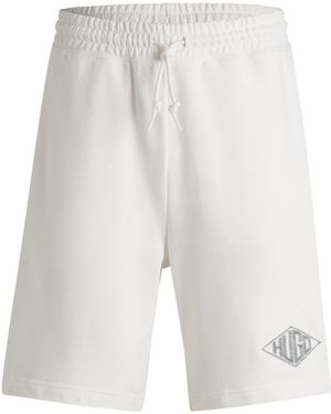 HUGO Shorts Met Logostiksel Van Katoenen Badstof - Wit