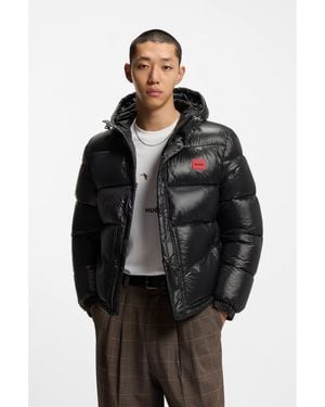 HUGO Water-Repellent Hooded Jacket With Logo Patch - Black