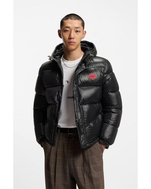HUGO Water-Repellent Hooded Jacket With Logo Patch - Black
