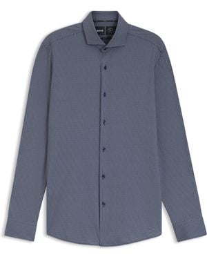 BOSS Bedrucktes Slim-Fit Hemd Aus Italienischem Performance-Stretch-Jersey - Blau