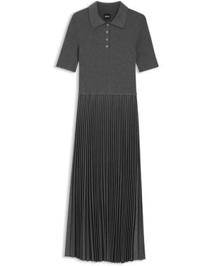 BOSS Vestito A Maniche Corte Con Collo A Polo E Gonna A Pieghe - Nero