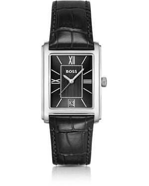BOSS Dial Watch With Alligator-Emed Leather Strap - Black
